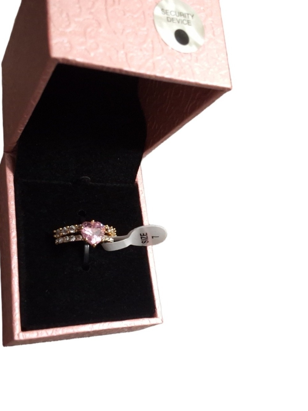 Aura Accessories 2-Pc Pink Heart Rhinestone Ring Set Size 7 NWT - Picture 7 of 7